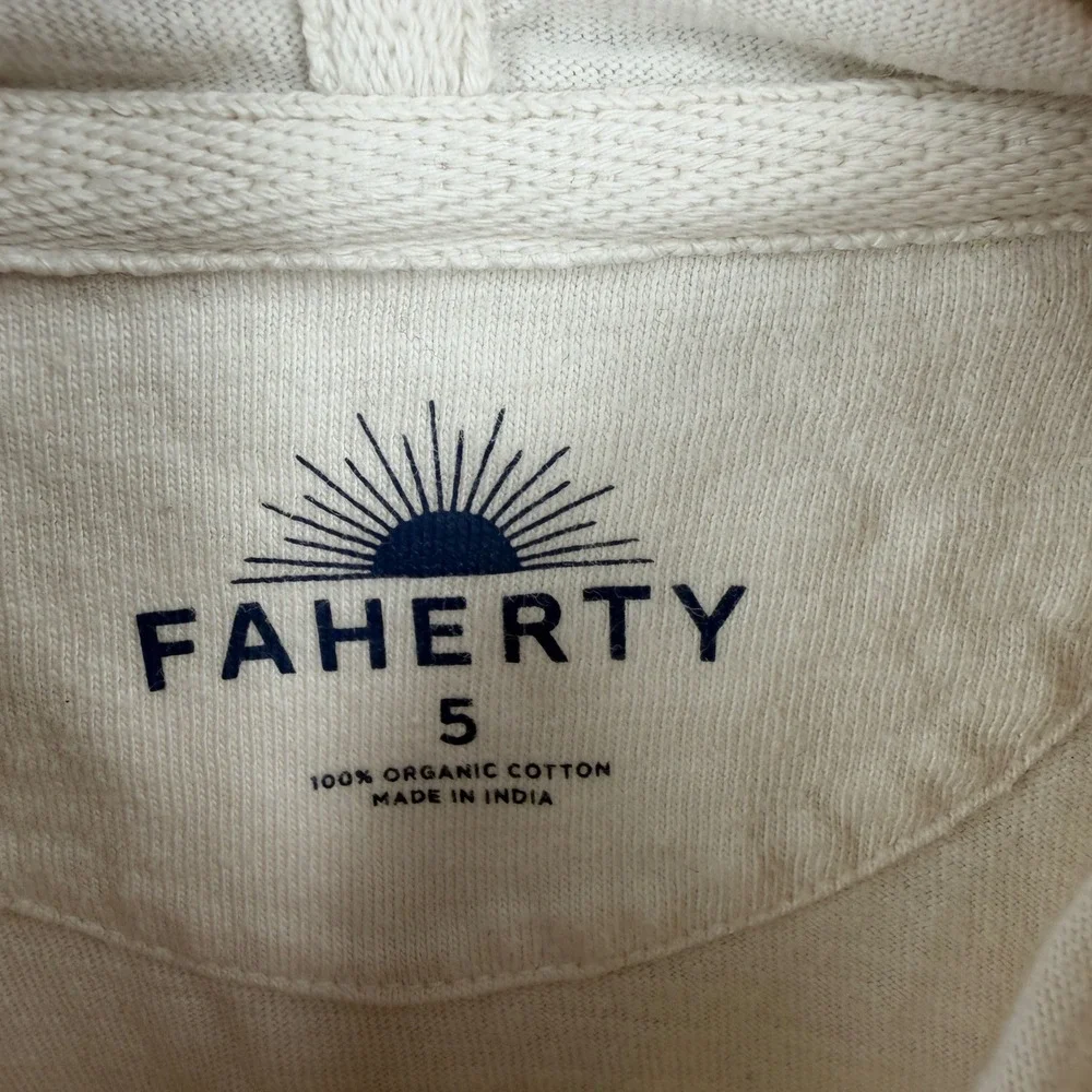Faherty‎ Kids Hooded Henley Shirt Cream Stripe 100% Organic Cotton Size 5